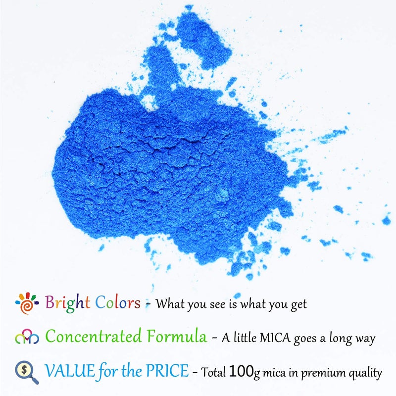 DecorRom Epoxy Resin Color Pigment - Huge 100g/3.5 Ounces Metallic Mica Powder for Epoxy Resin Art Coloring, Slime Making - Cosmetic Grade Resin Color Dye for Jewelry, Soap Making, Painting, Nails Art (Blue) - Image 2